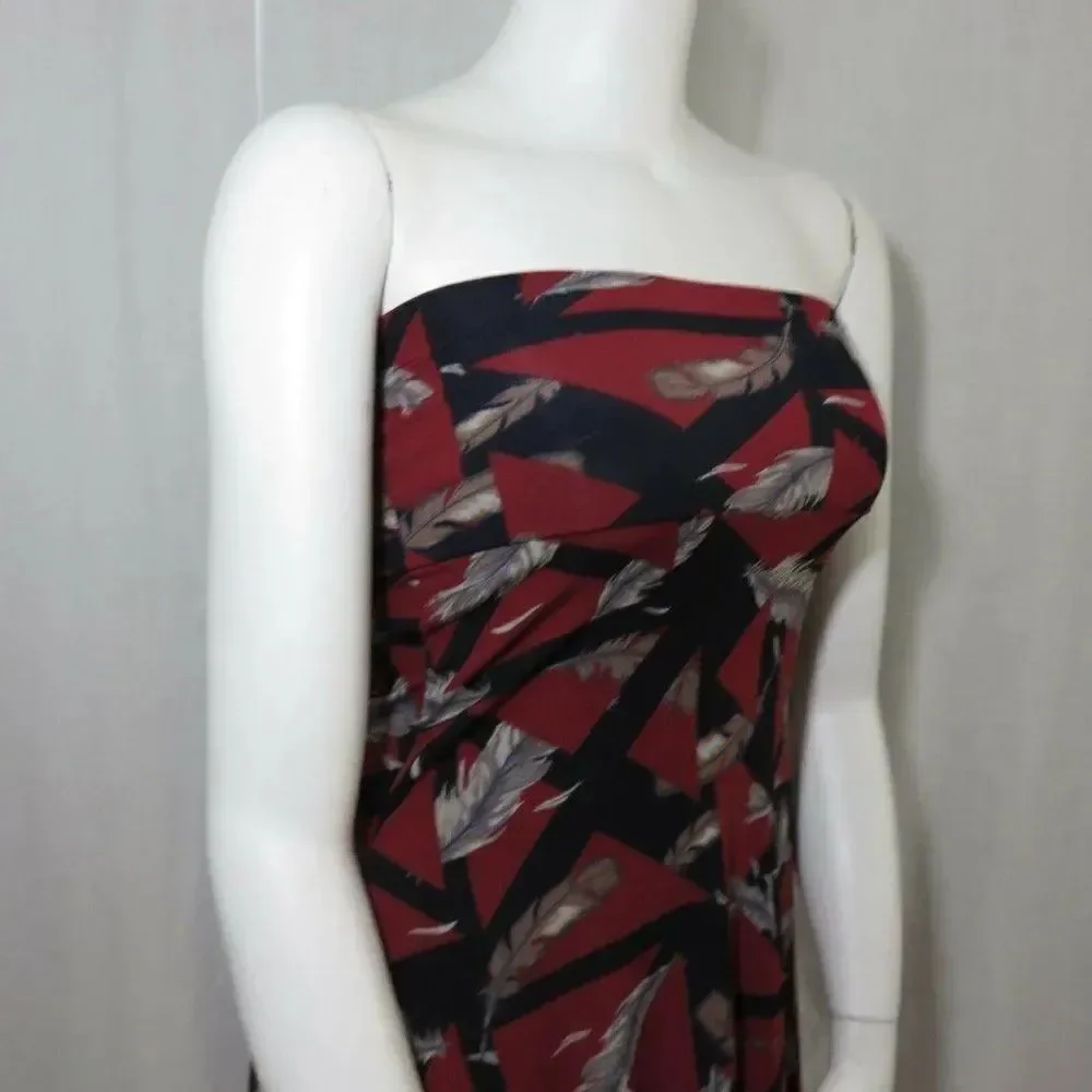 New LuLaRoe Burgundy Black Gray Feather Print 2XS XXS Maxi Skirt Long Made USA